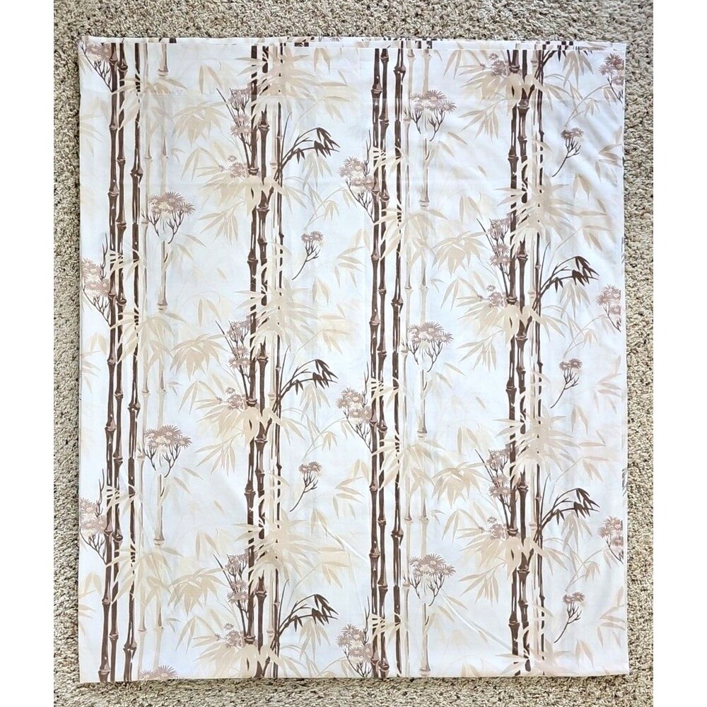 Vtg Pacific Mills Bali Full Flat Sheet Brown Tan Tropical Bamboo Print Fabric